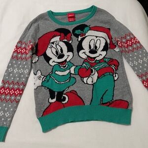 Disney Gray Sweater with Mickey and Minnie in Red and Green